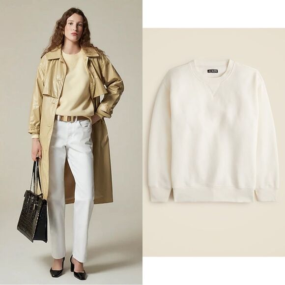 NWT J CREW Heritage fleece oversized crewneck sweatshirt in Ivory - Picture 1 of 6